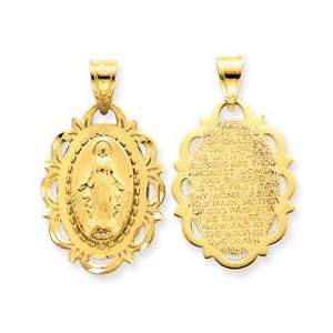   14k Yellow Gold Blessed Mother with Hail Mary Prayer Pendant Jewelry