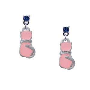  Pink Resin Cat Sapphire Swarovski Post Charm Earrings 