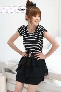 Mild Shop Women Japanese Korean Stripe Short Sleeve Layer Dress one 