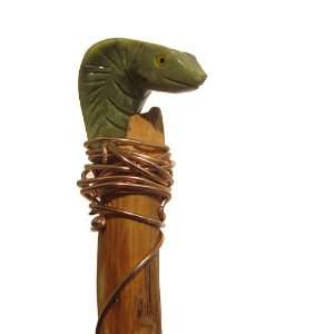  Serpentine Wand 01 Wood Pyrite Snake Serpent Green Leather 