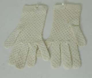 Vintage NOS 100% Cotton Crochet Pearl Ivory Gloves Size M  