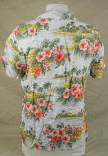 Jones New York Sport Tiki Hut Hibiscus Flower Woman Hawaiian Shirt 