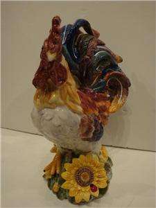 LRG MAJOLICA STYLE PAINTED PROVENCE SUNFLOWER ROOSTER  