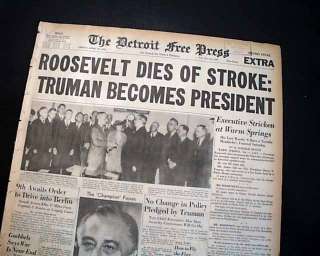   Roosevelt FDR DEATH 1st Report Warm Springs GA 1945 WWII Newspaper