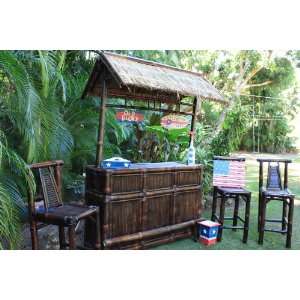   Tiki Bar w/ 3 bar Stools   Outdoor Bamboo Tiki Bar