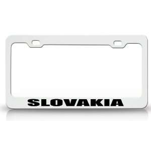 SLOVAKIA Country Steel Auto License Plate Frame Tag Holder White/Black