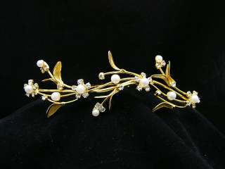 Gold Bridal Veil Wedding Crystal Pearl Tiara Comb 6261  