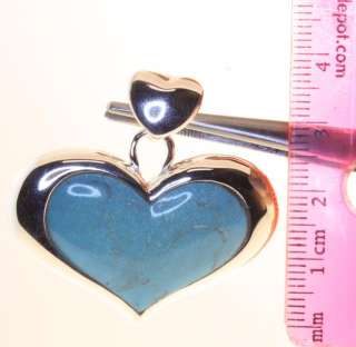 925 Sterling silver heart turquoise love pendant vintage estate 