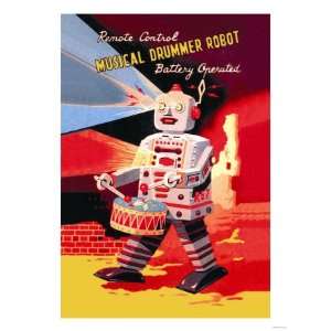  Musical Drummer Robot Giclee Poster Print, 24x32