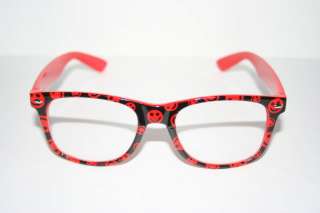 Wayfarer Nerd Glasses Red Black Shades Vintage Smiley Face Geek rare 
