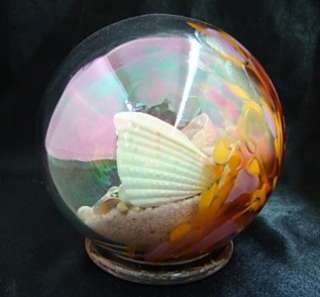 New Hand Blown Sunset Glass Seashell Sand Float 4  