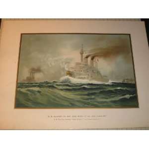  1899 Color German Lithograph German Navy   H.M. First 