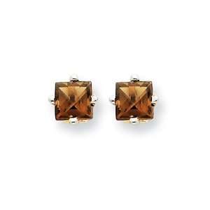   Gold 4mm Square Smokey Quartz Earrings West Coast Jewelry Jewelry