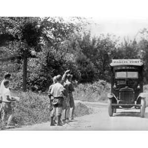  Children Waving at Parcel Post Truck 1920s