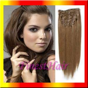 15 70g Clip In on Human Hair Extension Light Brown #8  