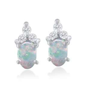 OCTOBER Birthstone Earrings 5mm X 3mm Opal & Diamond Earrings