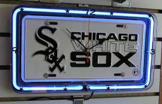 Chicago White Sox Neon Sign License Plate Clock  