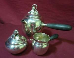791 BY GORHAM STERLING SILVER TEA SET MODERNISM WITH 3 D HIBISCUS 3PC 