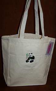 Black & White Panda Bear & Bamboo Cute Canvas Tote Bag  