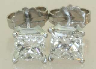14k white gold diamond egl SI2 SI3 F G 1.12ct princess stud earrings 