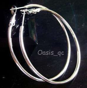 Huge White Gold Plated Clear Band 5.5cm Hoop Earring  