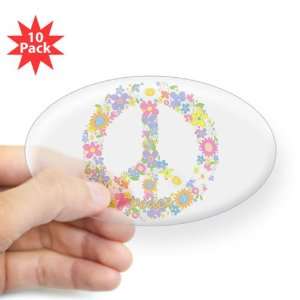  Sticker Clear (Oval) (10 Pack) Floral Peace Symbol 