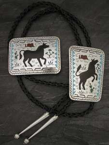 Sammy Guardian Silver Turquoise Horse Belt Buckle Bolo  
