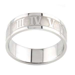   Stainless Steel Laser Cut Roman Numeral Design Ring   Size 10 Jewelry