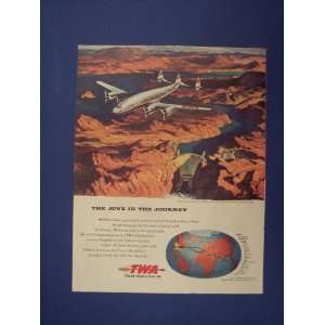 TWA Airlines print Ad. Orinigal 1946 Vintage Magazine Art,Plane flying 