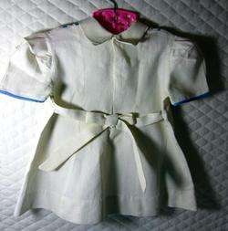 VINTAGE CHILDS WHITE PIQUE DRESS   OLD WILL FIT LARGE DOLL #K473 