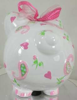 Personalized Childs Large Piggy Bank   PINK FLOWERS  