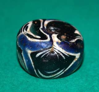 Large Ancient Blue & White Folded Bead Found In Mali  