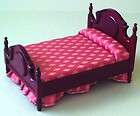Dolls House Mahogany Double Bed with Pink Cover/Valance
