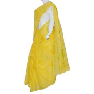 Sari Clothing Cotton Chikan Embroidery Yellow  