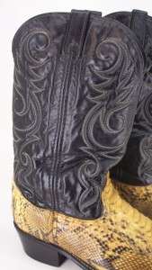 99S MENS NICE ACME CAMEL Black Snakeskin Leather Embroider COWBOY 