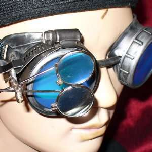   Victorian Goggles Glasses silver blue magnifying lens 