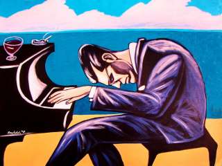 BILL EVANS PAINTING PORTRAIT canvas jazz piano wine cigarette smoke 