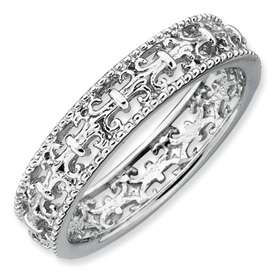   Expressions Unusual Fleur de lis Sterling Silver Wedding Band Ring
