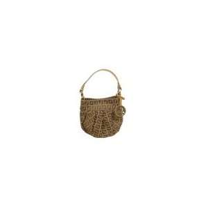 Fendi Handbags 8BK044 Beige/Brown Zucchino with Camel Leather Trim 