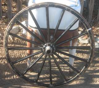ANTIQUE 39 IN WOOD WAGON WHEEL W STEEL HUB AND TIRE AND WOOD SPOKES 
