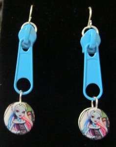 Monster High Dolls Abbey Bominable Blue Zipper Earrings Handmade Doll 