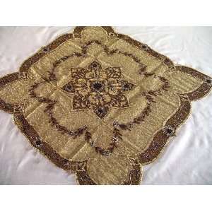   Gold Beaded Luxury Fine Tablecloth Table Cover Linen