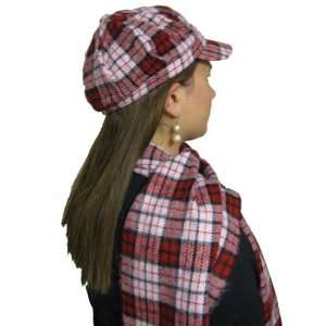  Red and Pink Plaid Hat and Scarf Set