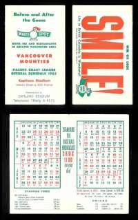 1962 VANCOUVER MOUNTIES Baseball Pocket Schedule (PCL, Canada)  