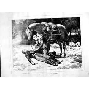  1870 INJURED SOLDIERS WAR HORSE COUNTRY ANTIQUE PRINT 