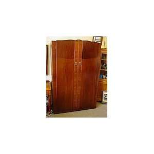  English Art Deco B & E Furniture Walnut Wardrobe Armoire 