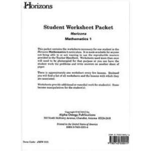  Alpha Omega Publications JMW015 Horizons Math 1 Worksheet 