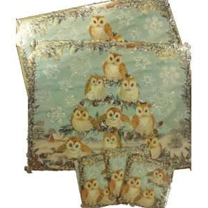 Punch Studio Diecut Winter Owl Foil Embossed Paper Placemats  