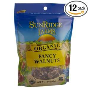 Sunridge Farms Organic Fancy Walnut Halves 5 Ounce Bags (Pack of 12 