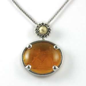 Hand Made Amber Gold Venetian Glass Antique Imprint Pendant WITH 18 